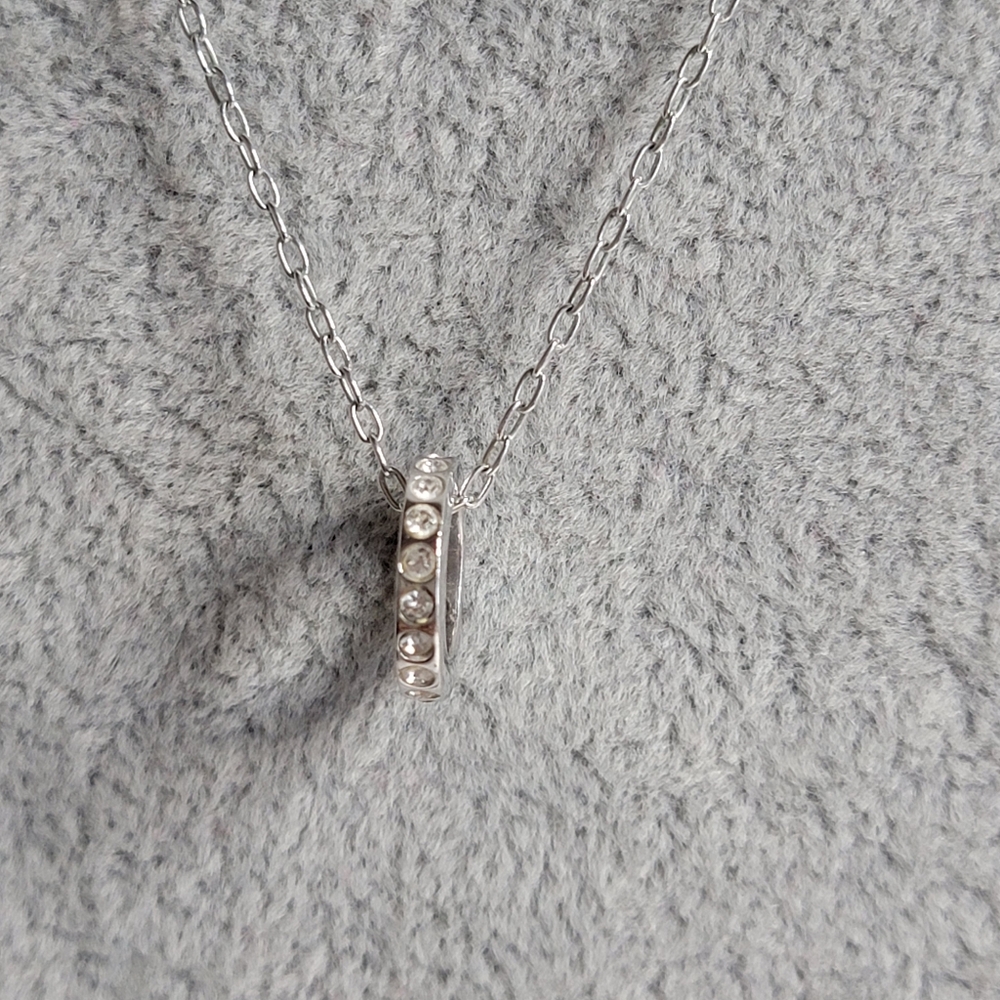 Swarovski Crystal Circle Silver-tone Pendant Necklace